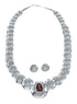 Navajo Reversible Sterling Silver and Coral Necklace Earrings Set SN20291